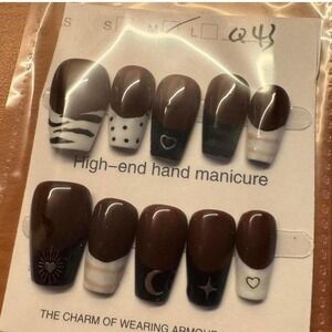 "Armored‎ Aura" Press-On Nail Set – Zebra, Swirls & Celestial Symbols